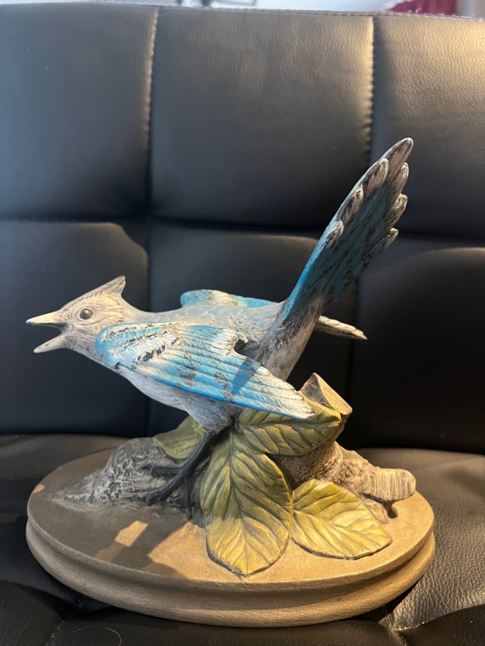 Blue Bird Figurine on Leaf Base